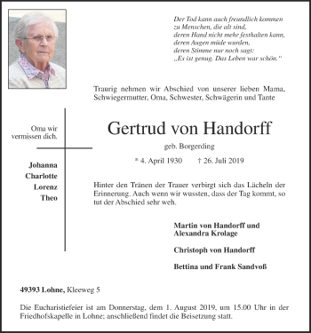Anzeige von Gertrud von Handorff von OM-Medien