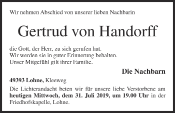 Anzeige von Gertrud von Handorff von OM-Medien