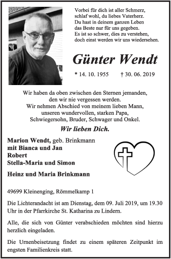 Anzeige von Günter Wendt von OM-Medien