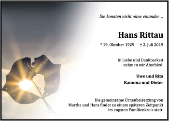 Anzeige von Hans Rittau von OM-Medien