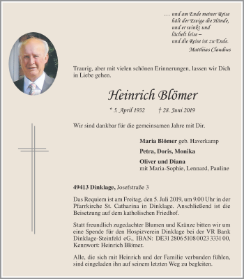 Anzeige von Heinrich Blömer von OM-Medien