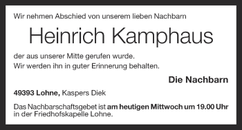 Anzeige von Heinrich Kamphaus von OM-Medien