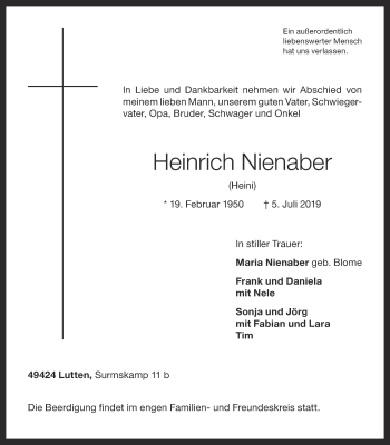 Anzeige von Heinrich Nienaber von OM-Medien
