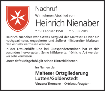 Anzeige von Heinrich Nienaber von OM-Medien