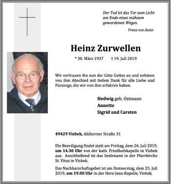 Anzeige von Heinz Zurwellen von OM-Medien