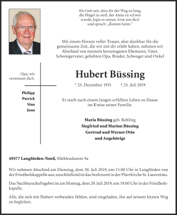 Anzeige von Hubert Büssing von OM-Medien