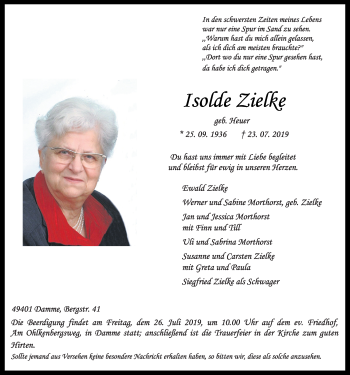 Anzeige von Isolde Zielke von OM-Medien