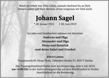 Anzeige von Johann Sagel von OM-Medien