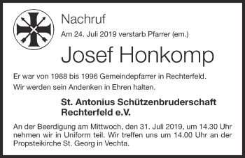 Anzeige von Josef Honkomp von OM-Medien