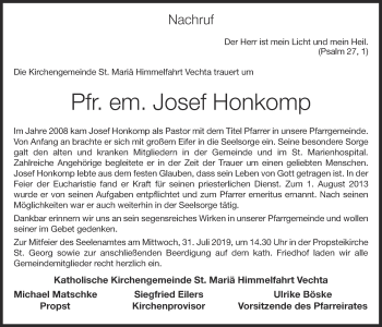 Anzeige von Josef Honkomp von OM-Medien
