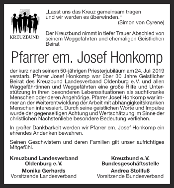 Anzeige von Josef Honkomp von OM-Medien