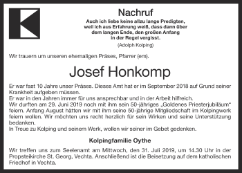 Anzeige von Josef Honkomp von OM-Medien
