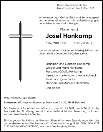 Anzeige von Josef Honkomp von OM-Medien