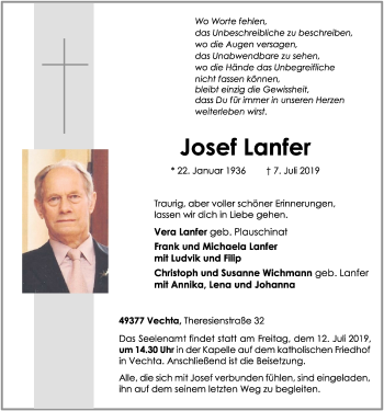Anzeige von Josef Lanfer von OM-Medien