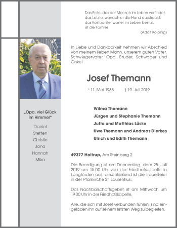Anzeige von Josef Themann von OM-Medien