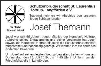 Anzeige von Josef Themann von OM-Medien