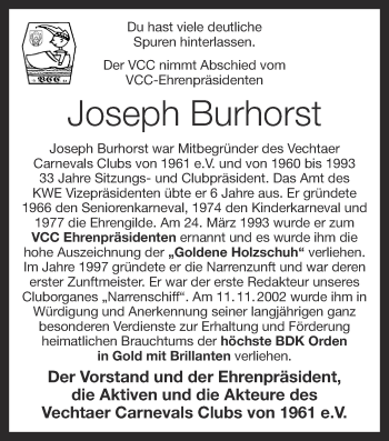 Anzeige von Joseph Burhorst von OM-Medien