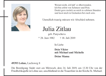 Anzeige von Julia Zitlau von OM-Medien