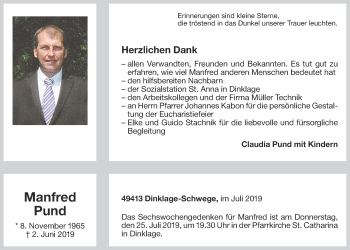 Anzeige von Manfred Pund von OM-Medien