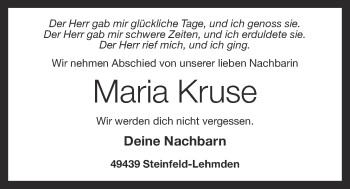Anzeige von Maria Kruse von OM-Medien