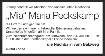 Anzeige von Maria Peckskamp von OM-Medien