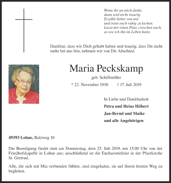 Anzeige von Maria Peckskamp von OM-Medien