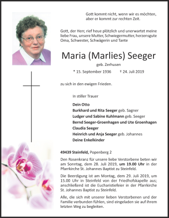 Anzeige von Maria Seeger von OM-Medien