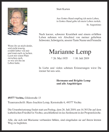 Anzeige von Marianne Lemp von OM-Medien