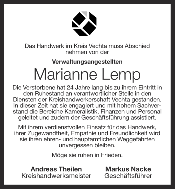 Anzeige von Marianne Lemp von OM-Medien