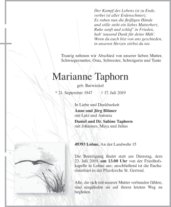 Anzeige von Marianne Taphorn von OM-Medien