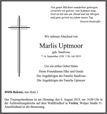 Anzeige von Marlis Uptmoor von OM-Medien