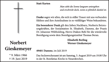 Anzeige von Norbert Gieskemeyer von OM-Medien