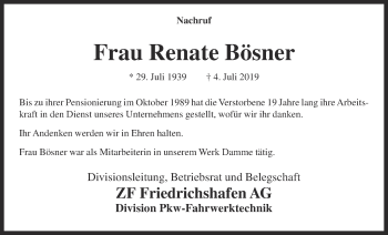 Anzeige von Renate Bösner von OM-Medien
