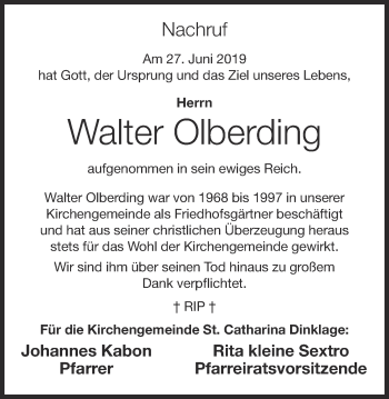 Anzeige von Walter Olberding von OM-Medien