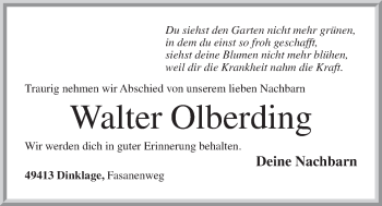 Anzeige von Walter Olberding von OM-Medien