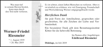 Anzeige von Werner-Friedel Riesmeier von OM-Medien