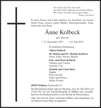 Anzeige von Änne Kolbeck von OM-Medien