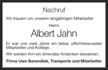 Anzeige von Albert Jahn von OM-Medien