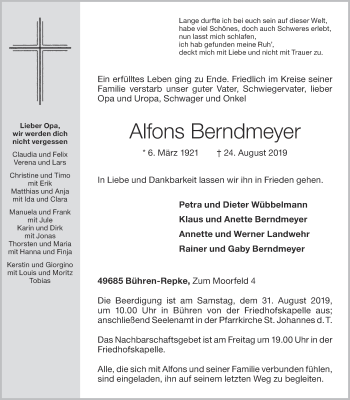 Anzeige von Alfons berndmeyer von OM-Medien