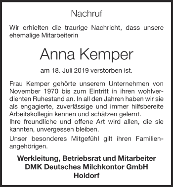 Anzeige von Anna Kemper von OM-Medien