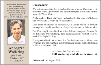 Anzeige von Annegret Wollering von OM-Medien