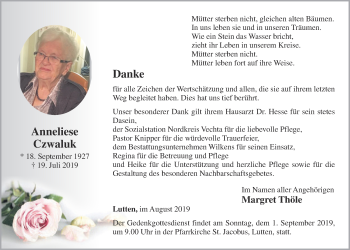 Anzeige von Anneliese Czwaluk von OM-Medien