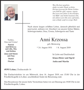 Anzeige von Anni Krzossa von OM-Medien