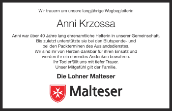 Anzeige von Anni Krzossa von OM-Medien