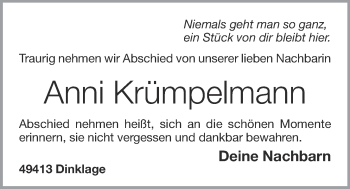 Anzeige von Anni Krümpelmann von OM-Medien