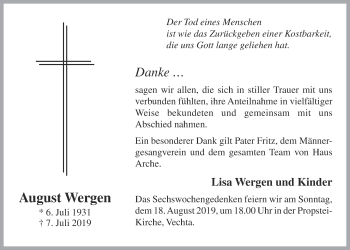 Anzeige von August Wergen von OM-Medien