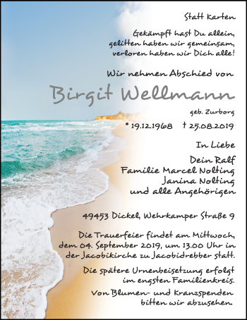 Anzeige von Brigit Wellmann von OM-Medien