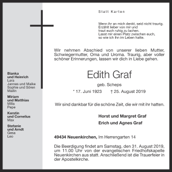 Anzeige von Edith Graf von OM-Medien
