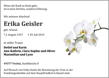 Anzeige von Erika Geisler von OM-Medien