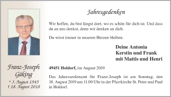 Anzeige von Franz-Joseph Gäking von OM-Medien